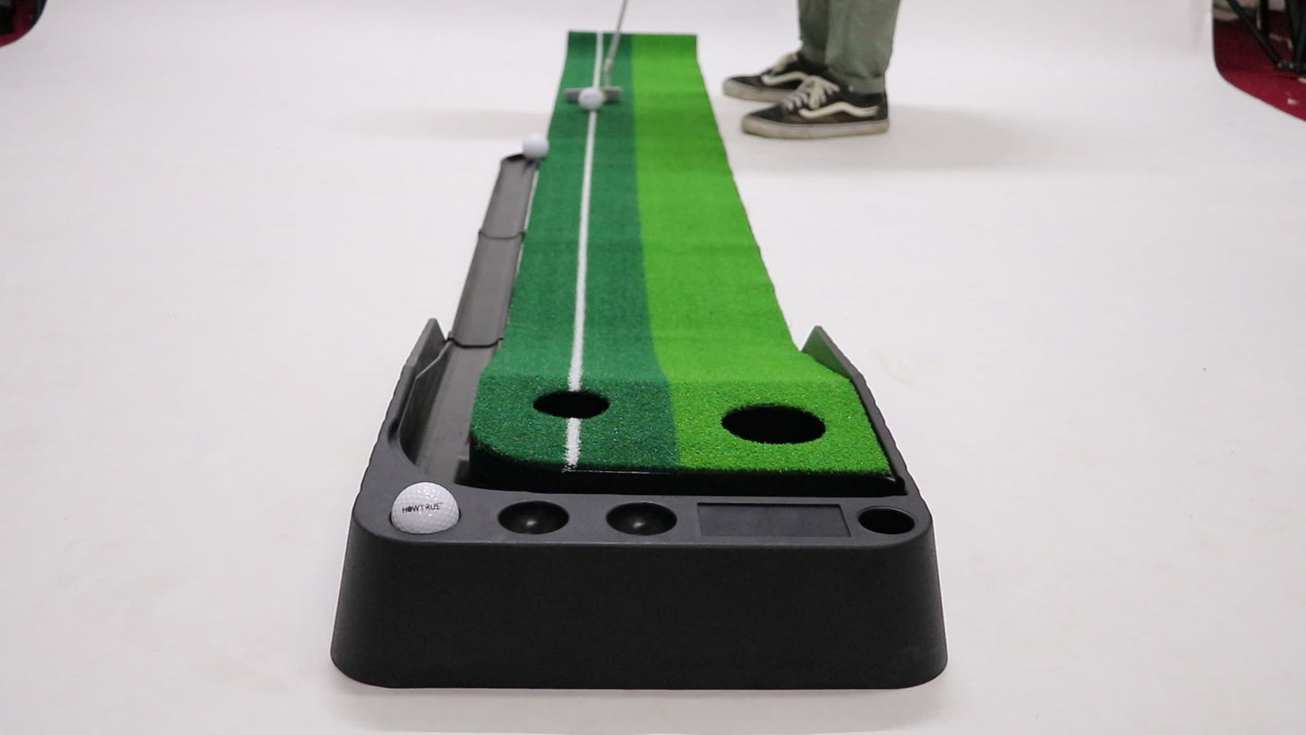 Pro-Grade Golf Putting Mat with Automatic Ball Return & Alignment Track