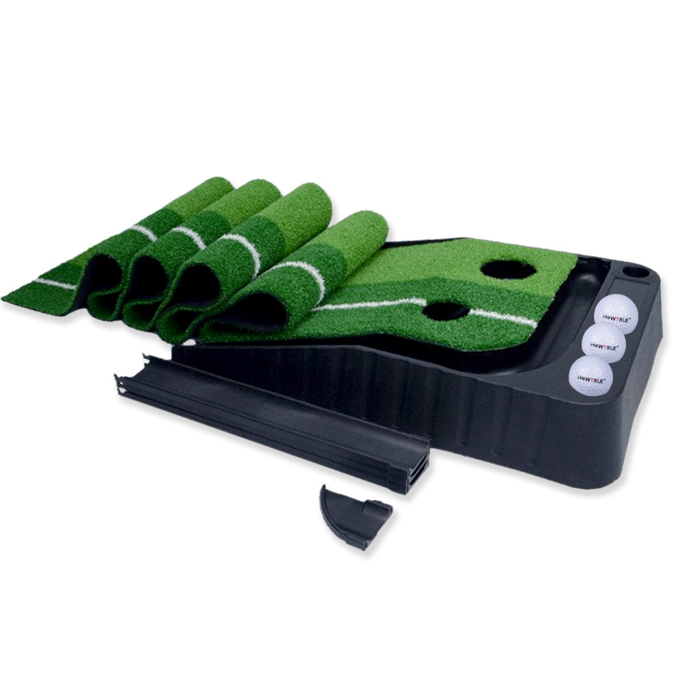 Pro-Grade Golf Putting Mat with Automatic Ball Return & Alignment Track